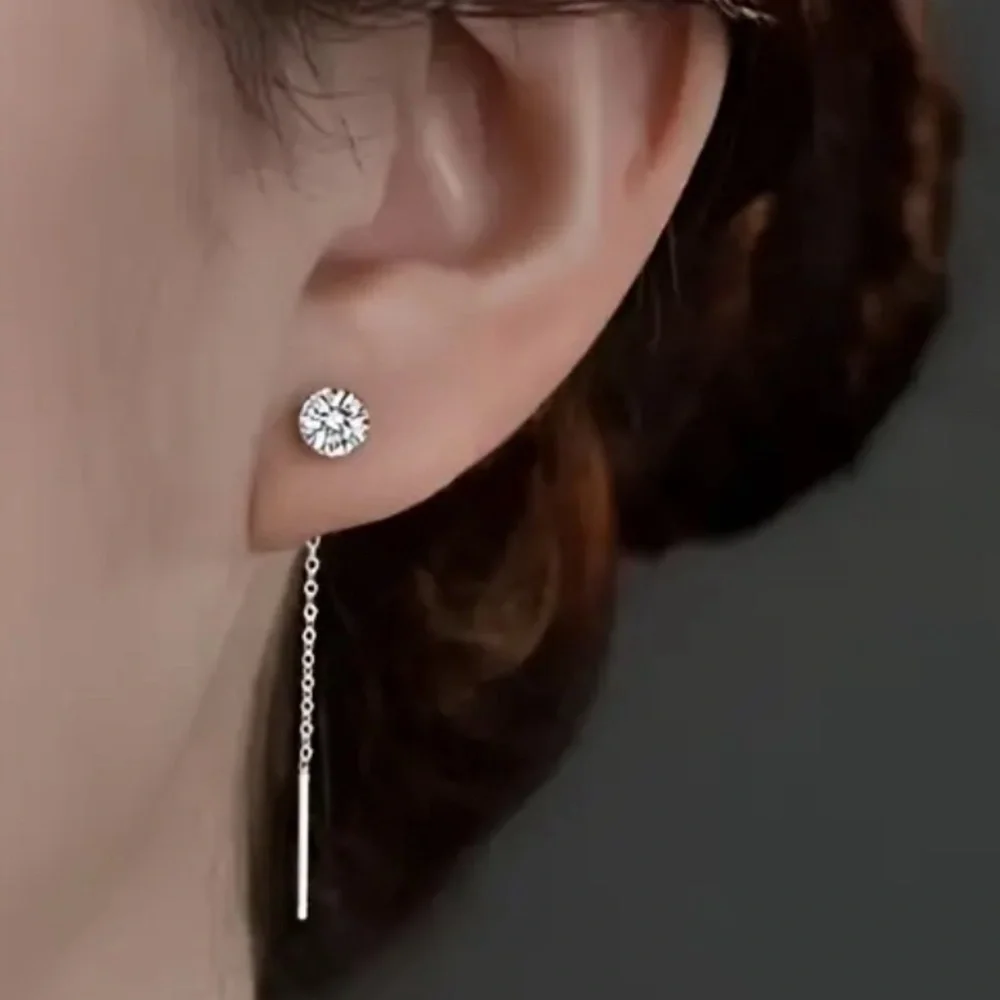 Iced Bling CZ S925 Sterling Silver Water drop threader earrings. New. - Picture 4 of 11